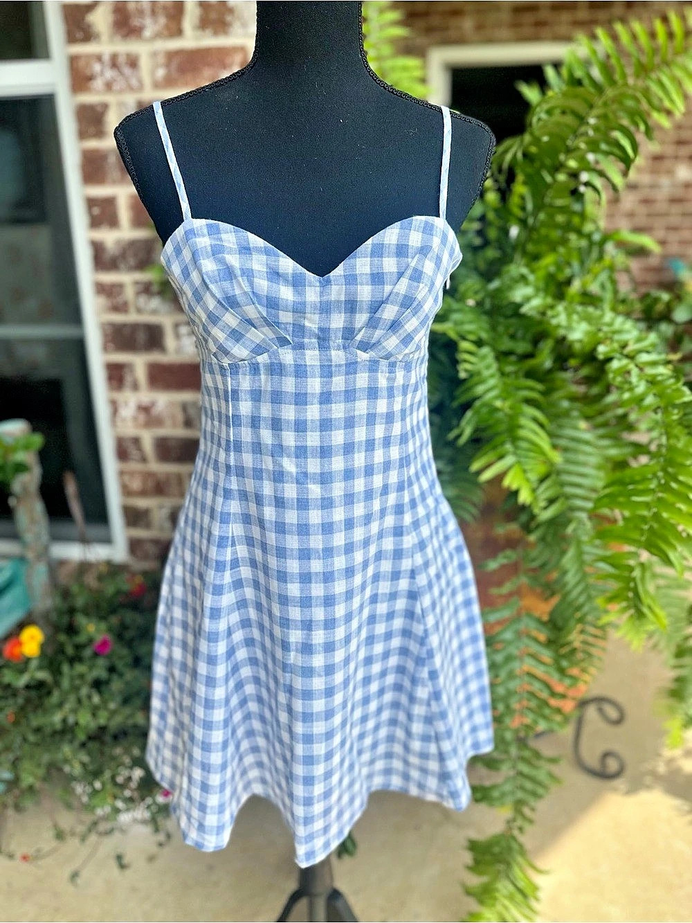 Promesa Gingham Mini Dress in Blue & White Medium